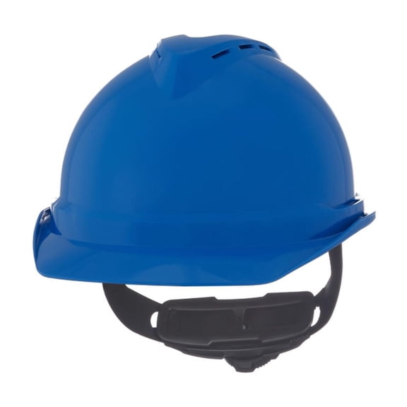 MSA 10034019 V-Gard 500 Cap Style Safety Hard Hat With Fas-Trac III Ratchet Suspension | Polyethylene Shell, Superior Impact Protection, Self Adjusting Crown Straps - Standard Size in Blue CA1