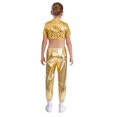 thumbnail image 6 of iiniim 2 Pcs Girls Hip Hop Sequins Costume Sparkly Short Sleeve Tank Tops with Metallic Leggings Gold 12, 6 of 7