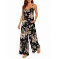 thumbnail image 2 of Women'S Flowy Wide Leg Jumpsuit Dark Floral Summer Beach Casual Sleeveless Rompers With Pockets, 2 of 7