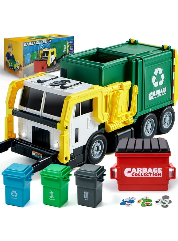 Syncfun Garbage Truck Set, 16" Large Trash Truck Toys for Boys with Trash Can Lifter and Dumping Function, Toy Truck Birthday Gift for Boy Age 2 3 4 5 Years Old