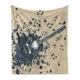 thumbnail image 1 of Modern Soft Flannel Fleece Throw Blanket, Acoustic Guitar on Retro Murky Background Music Notes Melody Illustration, Cozy Plush for Indoor and Outdoor Use, 60" x 80", Beige Dark Blue, by Ambesonne, 1 of 6