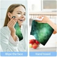 thumbnail image 7 of Space Galaxy Green Washcloth 12x12in Set, 2 Pack Absorbent Cotton Towel Square Kitchen Dishes Towels, Soft Cleaning Face Hand Towel Fast Drying Wash cloth, 7 of 7
