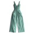 thumbnail image 4 of Jumpsuits for Women Dressy Wide Leg Baggy Button Down V Neck Loose Fit Boho Summer Sleeveless Trendy Rompers for Women with Pockets Green L, 4 of 5