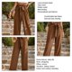 thumbnail image 3 of Pantalones anchos de pierna para mujer, informales, de cintura alta, Color sólido, rectos, sueltos, para desplazamientos de verano, 3 of 8