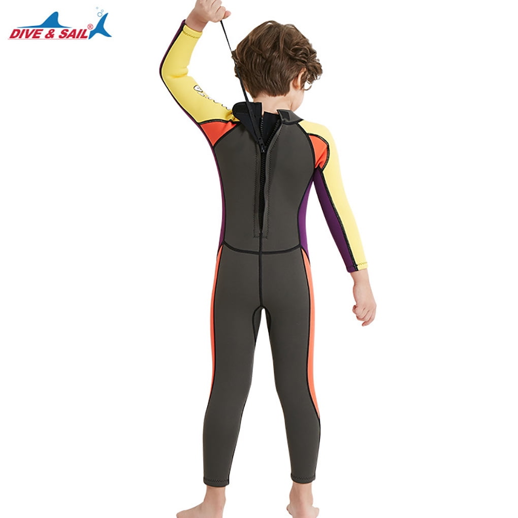 Kids Wetsuit Wetsuits Neoprene Children's Scratch Resistance UV Protection Snorkeling Swimsuit with Back Zipper Surf Suit Green yellow sleeve XL 2.5MM