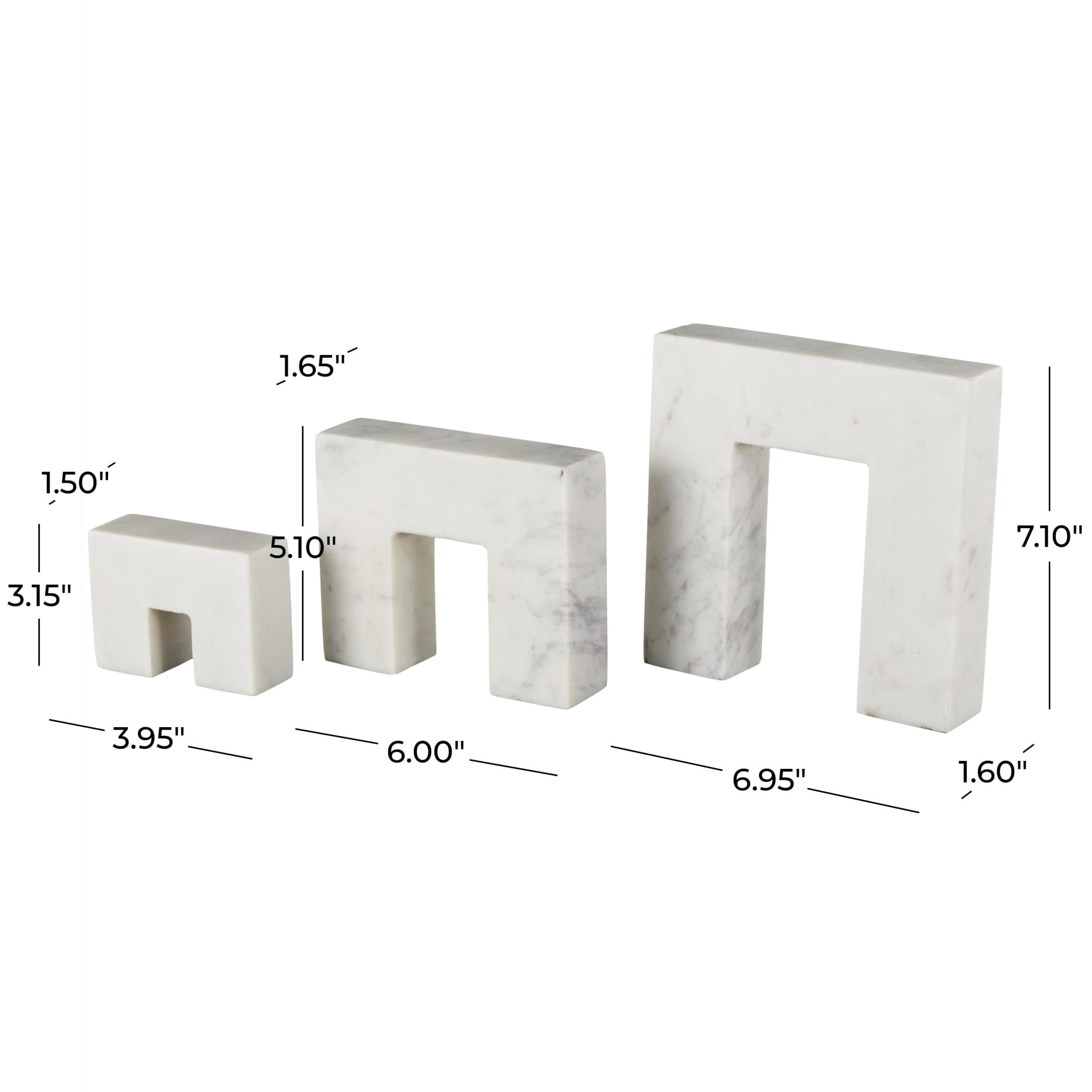 7",5",3"H White Marble Square Arch Abstract Sculpture with Varying Sizes, by DecMode (3 Count)