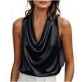 thumbnail image 2 of Uootdi Womens Cowl Neck Tank Tops Silky Satin Casual Loose Sleeveless Basic Blouse Slim Fit Trendy Y2k Outfits Gift, 2 of 9