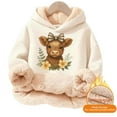 thumbnail image 5 of Rggeeun Girls Hoodie Soft Lined Fluffy Cow Pullover With Cute Striped Bow Print Warm Winter Kid Casual Relaxed Fit Beige,13-14 Years,Long Sleeve, 5 of 5