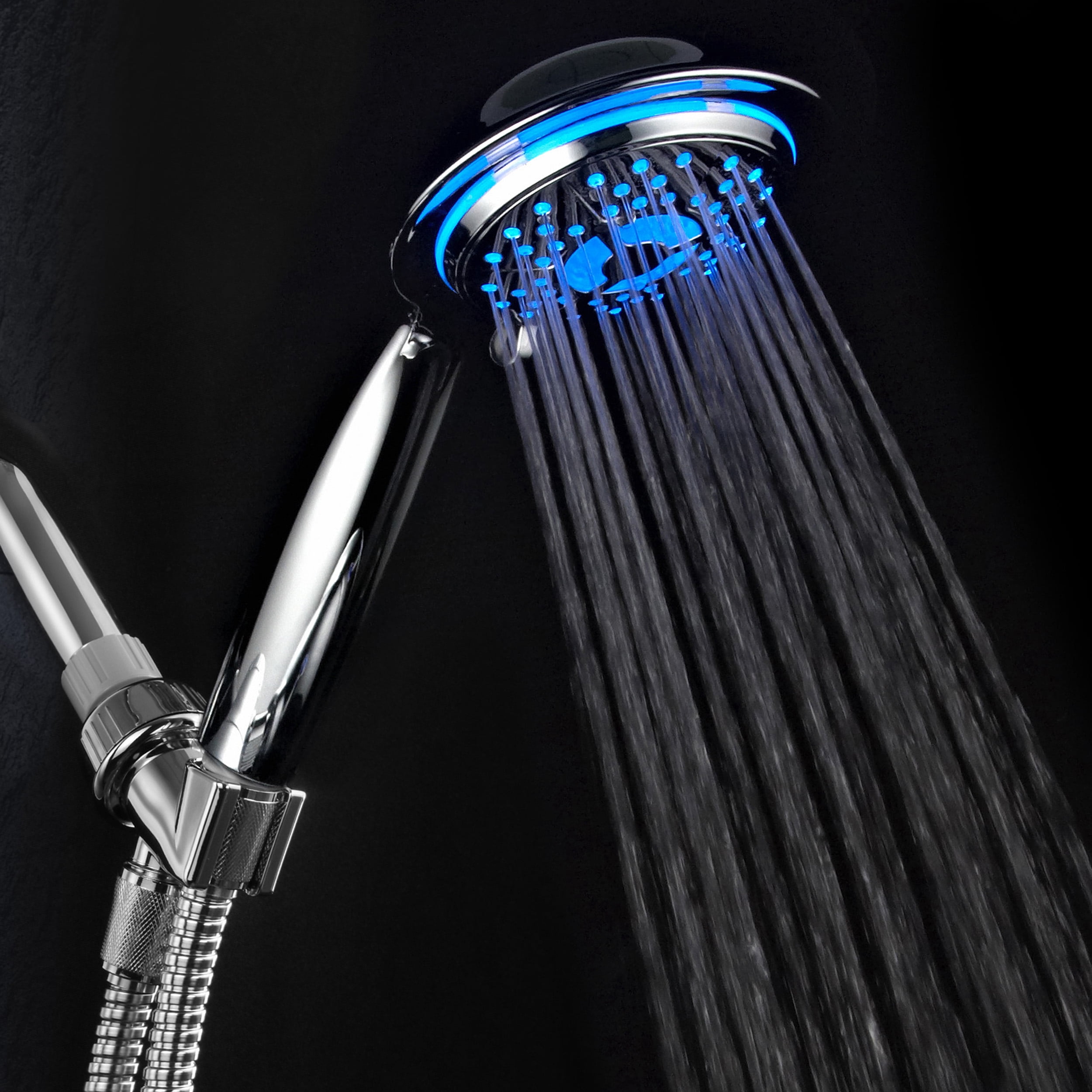 PowerSpa All-Chrome LED Handheld Shower with Air Jet LED Turbo Pressure-Boost Nozzle Technology
