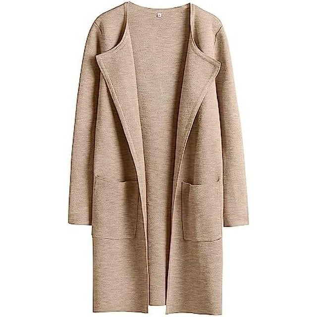 ANRABESS Cardigan en Tricot à devant Ouvert pour Femmes, Manches Longues, Col à Revers, Décontracté, Uni, Élégant, Veste Chandail