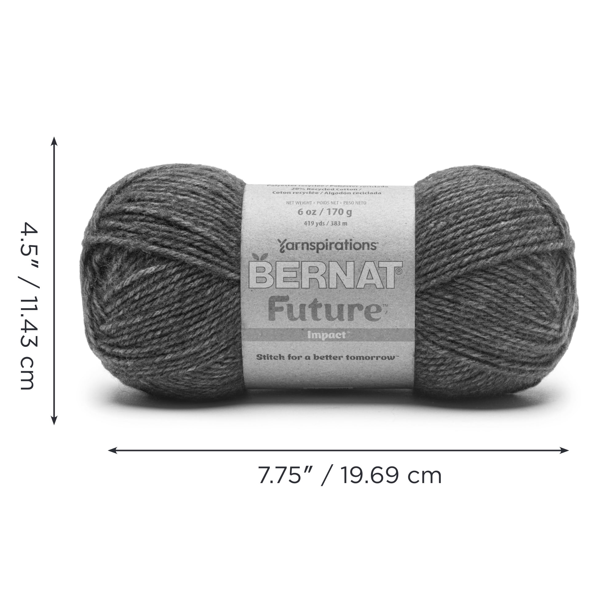 Bernat® Future Recycled Cotton™ #4 Worsted (Medium) Mixed Recycled Fibers Yarn, Charcoal 6oz/170g 419 Yards (3 Pack)