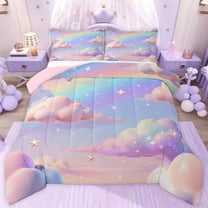 jejeloiu 3D Colorful Clouds Twin Comforter Sets,Multicolor Gradient Sky Bedding Set For Girls Kids Reversible 2-Piece