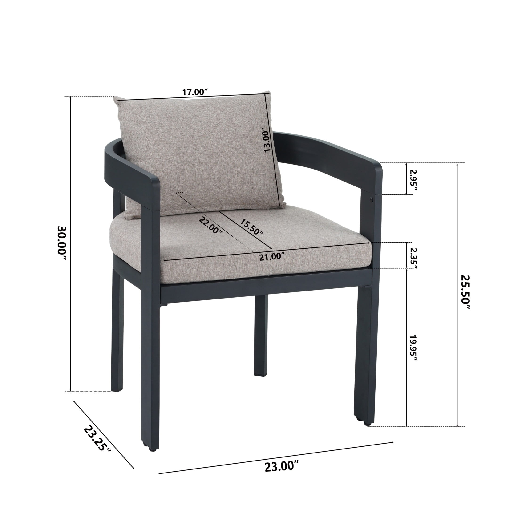 Calistae Outdoor Patio Dining Chairs, Aluminum, Beige + Black, Set of 2