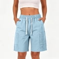 thumbnail image 4 of Inglocry Women's Cargo Shorts Summer High Waisted Bermuda Shorts Casual Trendy Hiking shorts Elastic Waist Pant with Pockets 2026 Light Blue L, 4 of 4
