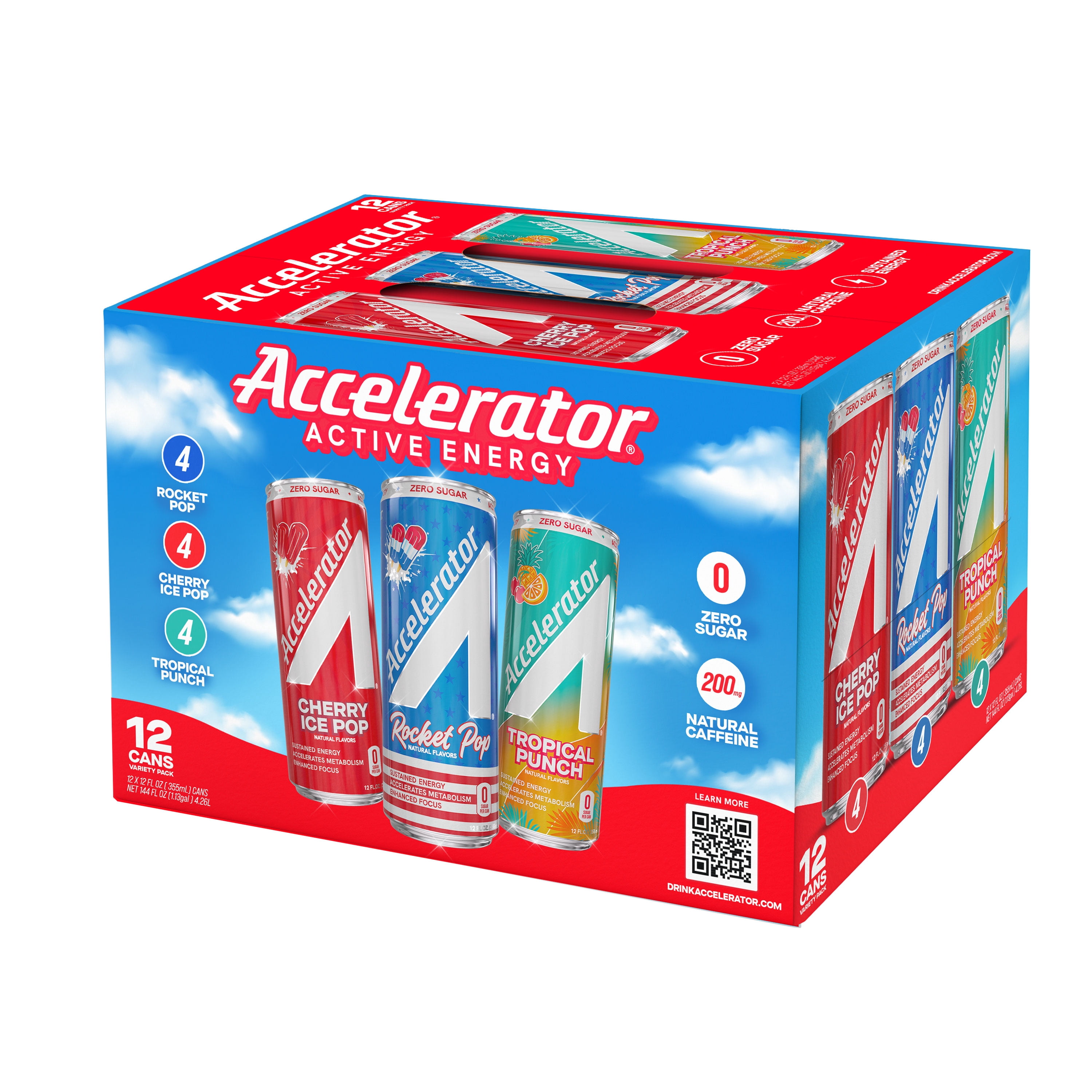 Accelerator Energy Drink, Variety Pack 12 fl oz can (12 pack), Zero Sugar, Sustained Energy from 100% Natural Caffeine (200mg from Green Coffee Bean & Green Tea extract)