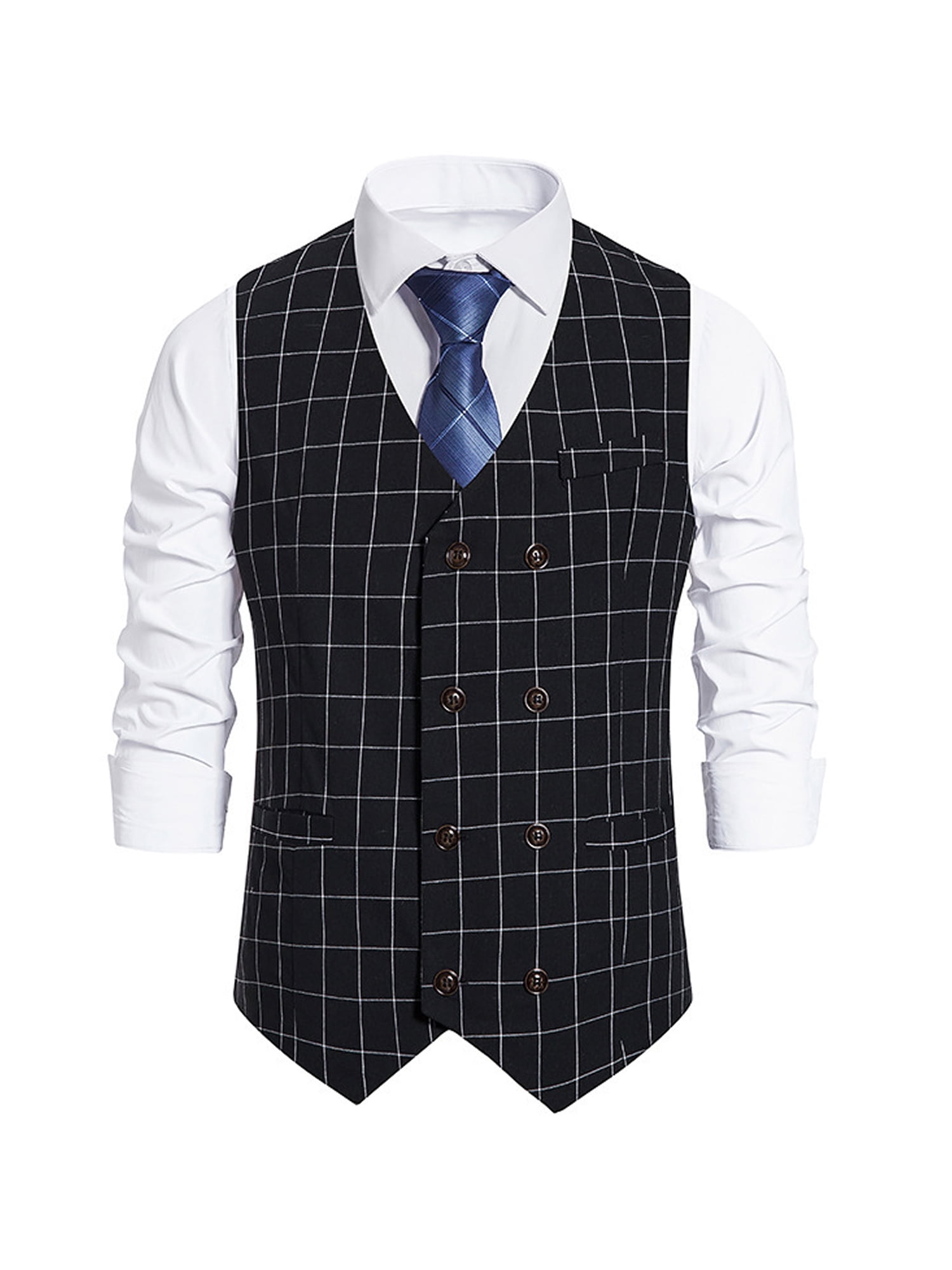 Men’s Vintage Double Breasted WaistcoatFormal Tailored Fit Smart Casual Vest 