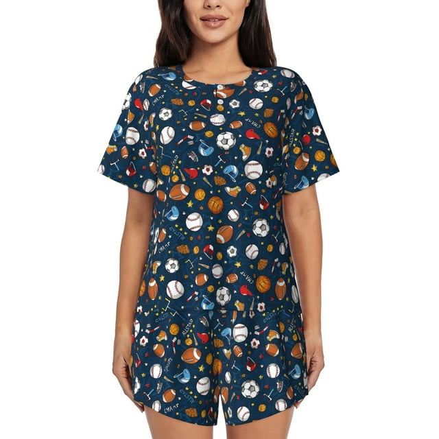 Vsdgher Ensemble de Pyjama Motif Sportif pour Femmes 2 Pcs Manches Courtes, Ensemble de Pyjama Doux d'Été Décontracté, 2 Pcs Pj-TTG