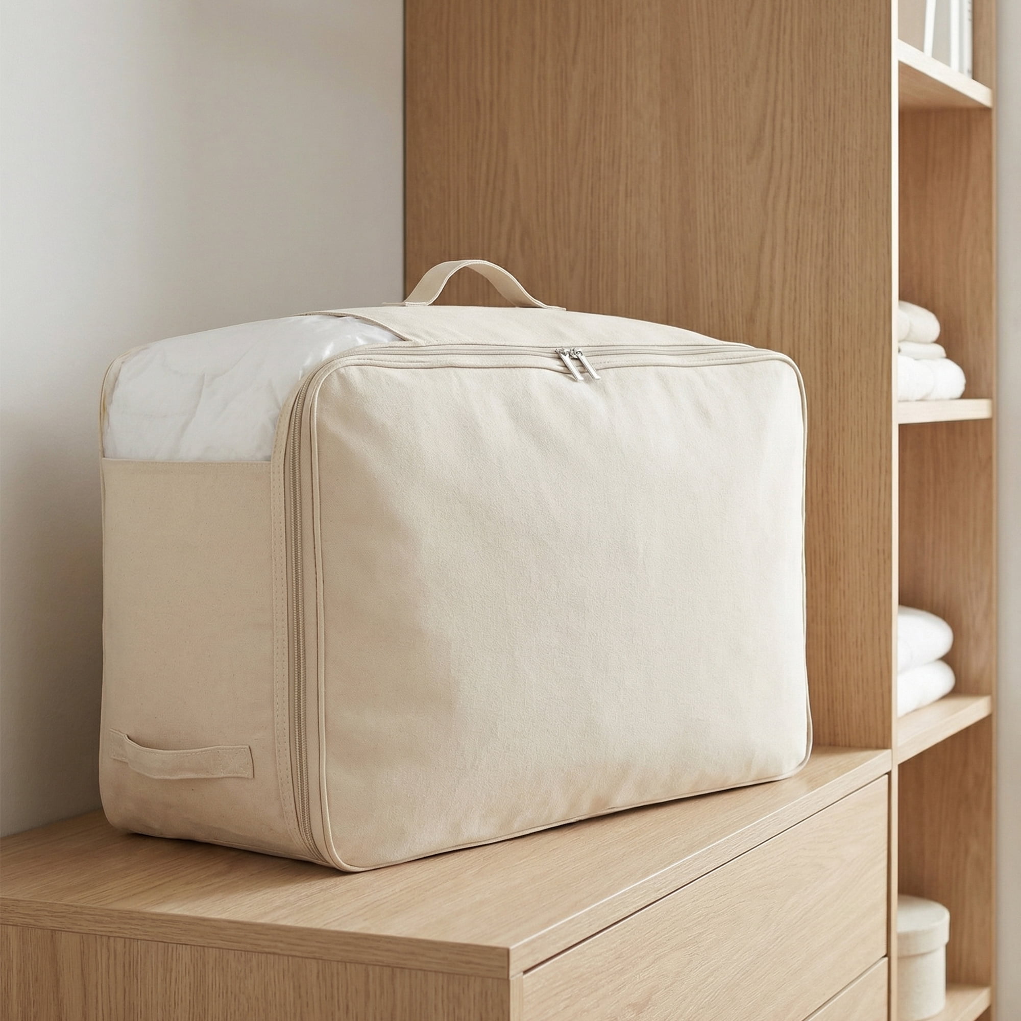 Unique Bargains Foldable Clothing Storage Bag for Comforters Beige 21.3"x12.6"x7.9"