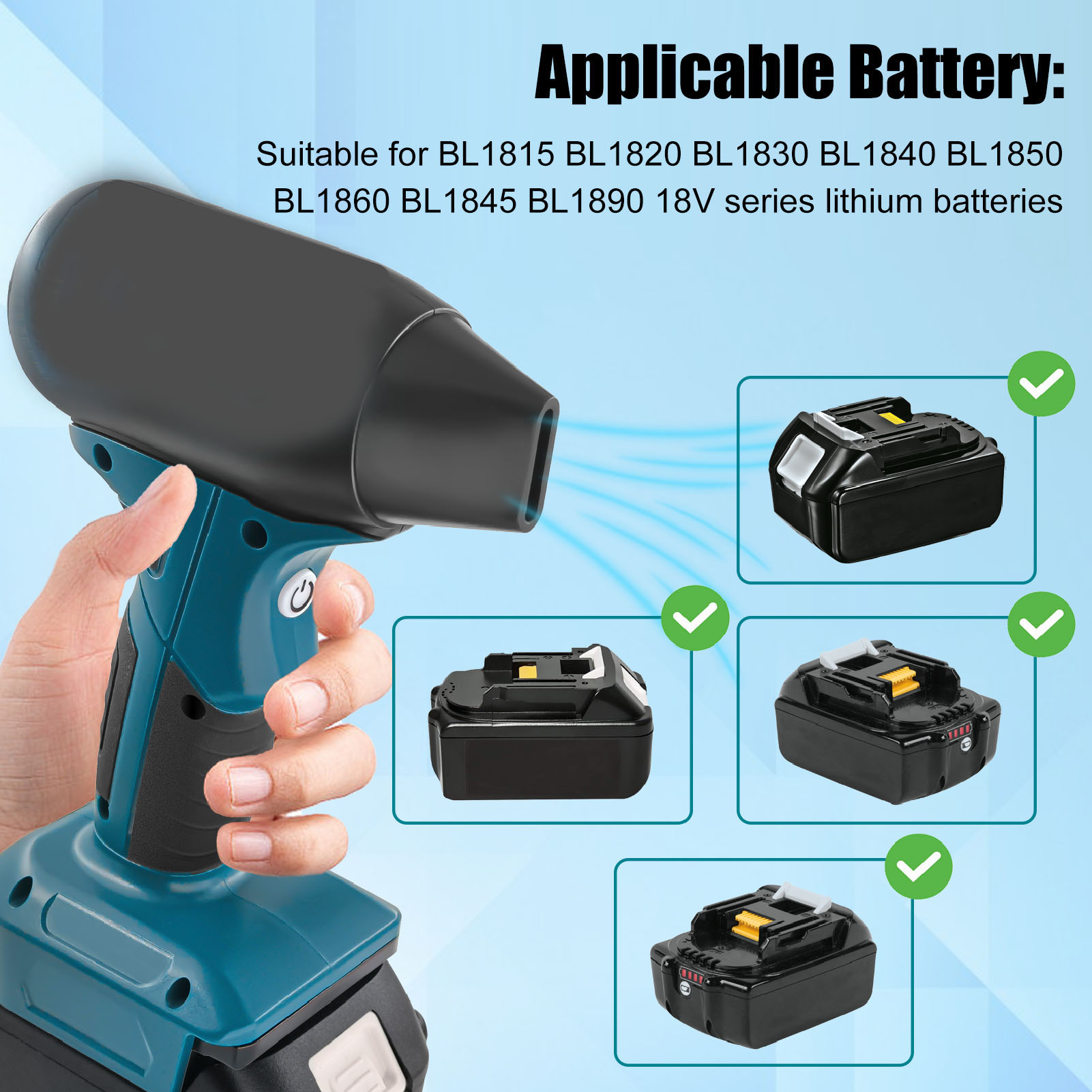 NFTIGB Mini Jet Blower 130000RPM Handheld Turbofan Car Dryer, Cordless Air Duster for 18V BL1830 BL1850 Series Li-ion Battery, Includes 2 Nozzles (8.27 inches / 21 cm)