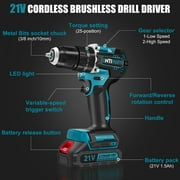 UNTIMATY 21V Brushless Cordless Drill Set, Power Drill Kit with Battery and Charger, 3/8 Keyless Chuck&575 inch-lbs Torque, 23pcs Drill Bits, Blue