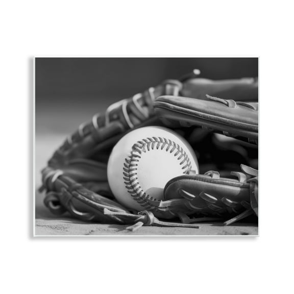 Stupell Industries Baseball Mitt & Ball Sports Photography Unframed Art Print Wall Art, 14 x 11