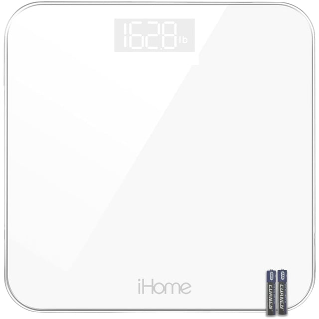 Báscula digital de baño con plataforma - Báscula iHome de alta precisión - Batería con pantalla LCD - Ideal para gimnasio en casa - 170 kg (Blanca)