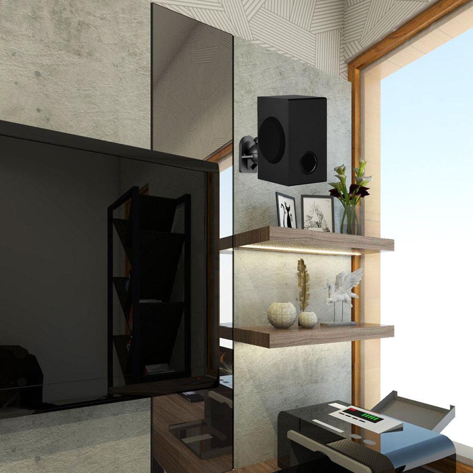 TEHAUX 2Sets Sleek Black Speaker Wall Mount Stand with Durable Stainless Steel
