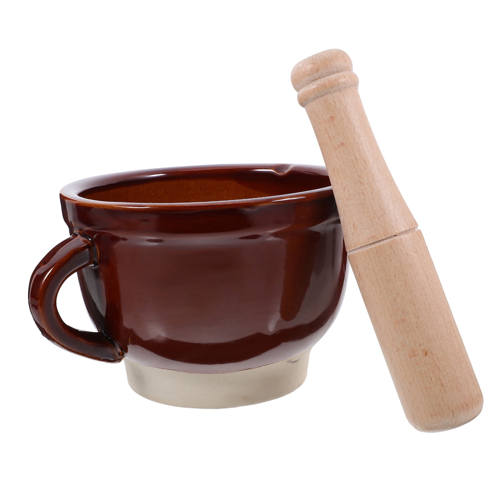 ROMANSENTIAL Grinding Bowl Garlic Mortar Grinder Brown 1 Set