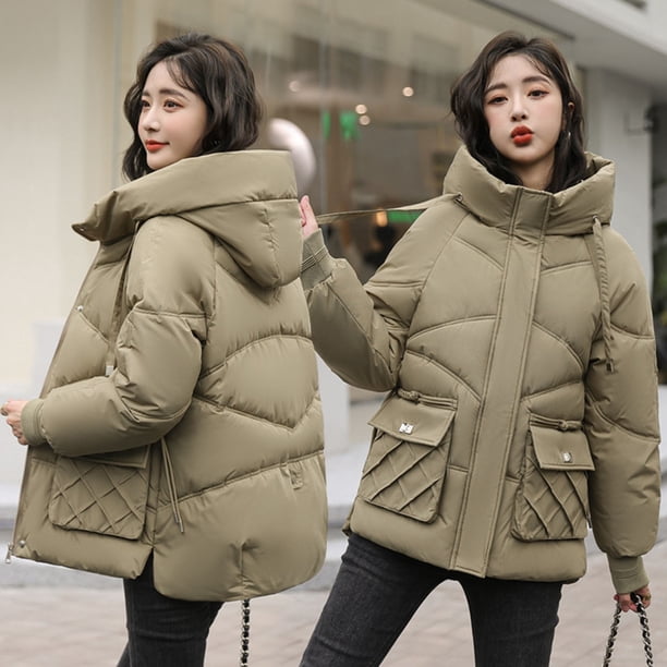 Parkas de manga larga para mujer, chaqueta de algodón corta, holgada, de gran tamaño, con capucha y gruesa, abrigo de algodón para mujer