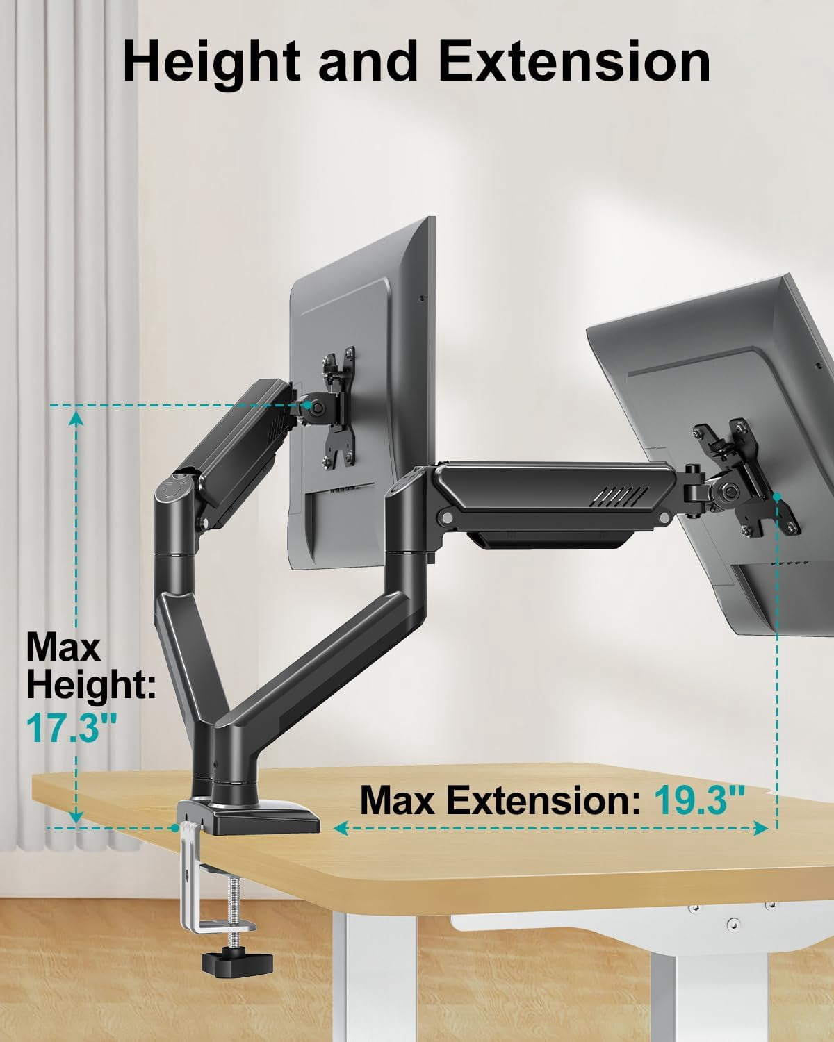 Dual Monitor Arm Desk Mount for 13-32 Inch Screens, VESA 75/100mm, Full Motion Adjustable Stand with Clamp/Grommet Base, Holds 4.4-22lbs, Black