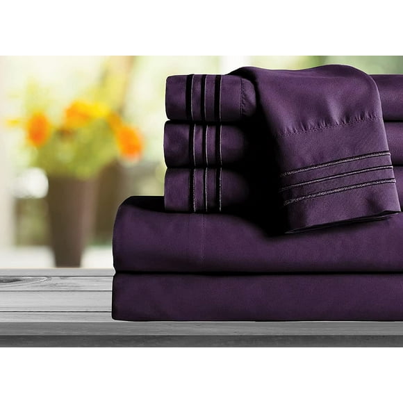 Mocassi 1800 Series Sheet Set 6 Pieces Deep Pocket Queen Purple