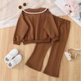 thumbnail image 4 of TOWED22 Toddler Girl Fall Winter Clothes Baby Crewneck Print Sweatshirts Pants Set Long Sleeve Outfits Set,Khaki,7-8 Y, 4 of 9