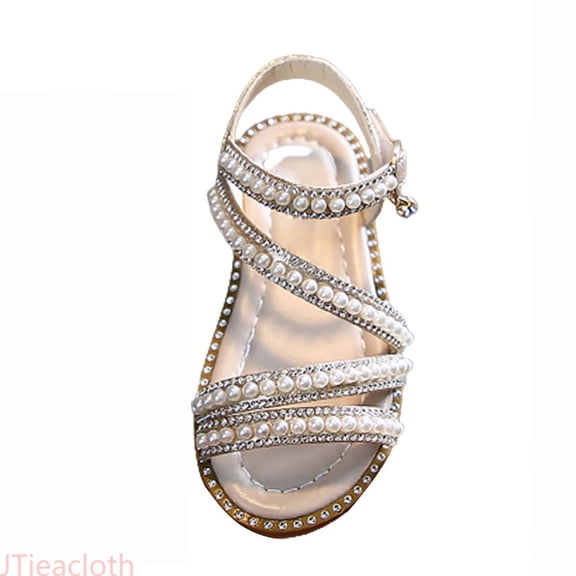 JTieacloth Summer Girls' Sandals Korean Edition Little Girls' Pearl Open Toe Princess Shoes Little Medium And Big Children's Performance Shoes Summer Sandals,Sizes 6.5 Toddler(18-24 Months)