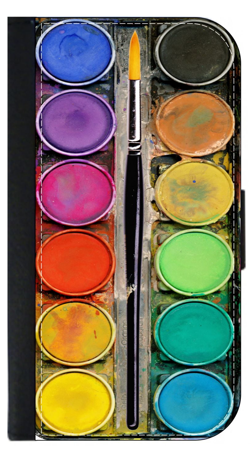 Watercolor Paint Pallete with a Paintbrush Print Wallet Phone Case for