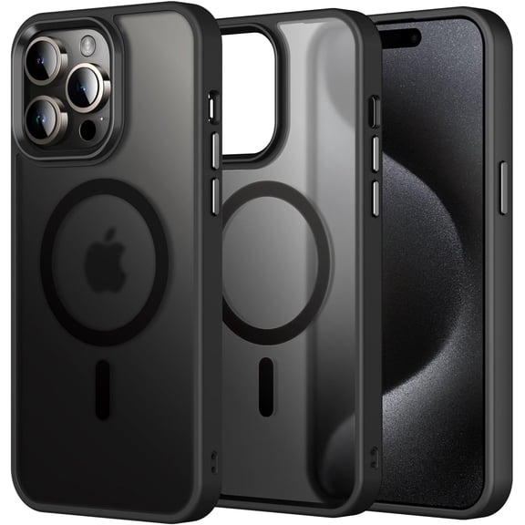 for iPhone 15 Pro Case, Compatible with MagSafe & Magnetic Phone Mount Slim Shockproof Anti-Fingerprint Scratch Resistant Bumper Protective Phone Case Cover for iPhone 15 Pro (Matte Black)