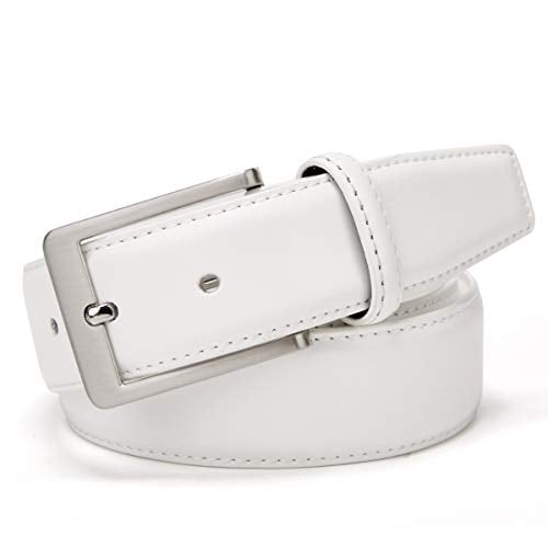 XOUXOU Men Genuine Leather Belt Classic Casual Dress Belts with Prong Buckle (48 (Waist 46), White) XOUXOU XOUXOU
