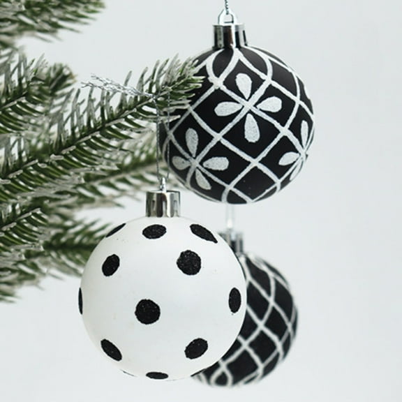 Black and White Christmas Ornaments Balls,2.4" Shatterproof Plastic Christmas Ornaments Sets,Decorative Balls Hanging Balls for Xmas Christmas Tree Holiday Wedding Party Decoration,6 Count