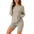 thumbnail image 1 of INSPIRAR CHIC Conjuntos de 2 Piezas para Mujeres, Conjuntos a Juego de Tejido Acanalado, Top de Manga Larga con Pantalones Cortos de Ciclista, Sudaderas 2XL Camel, 1 of 6