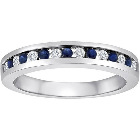 1/6 Carat T.W. Diamond and Sapphire Sterling Silver Band