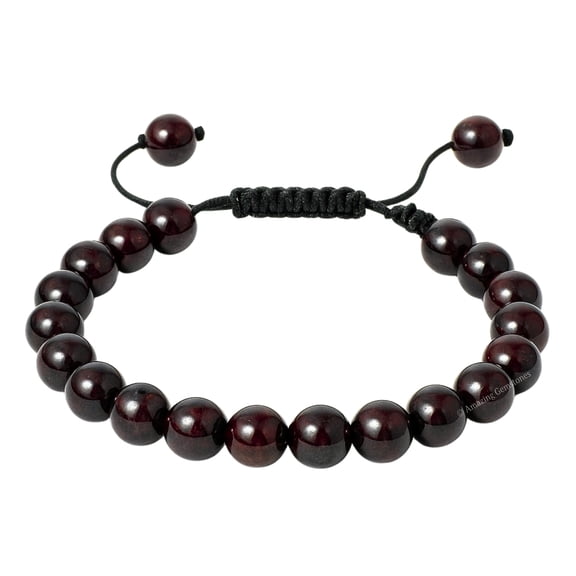 Garnet In Arfvedsonite Crystal Bracelet - 8mm Beaded Bracelet and Healing Stones