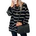 thumbnail image 3 of Xuanfei Women Striped Long Sleeve Oversized Ribbed Knit Sweater With Pocket, 3 of 5