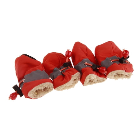 PrimeGo 4Pcs Winter Dog Shoes Warm Waterproof Puppy Boots with Anti-Slip Sole Adjustable Fleece Lined Dog Booties for Cold Weather Paw Protection
