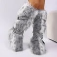 thumbnail image 4 of Women Winter Warm Fluffy Faux Mongolian Fur Knee High Snow Boots with Belt Rivets Girl's Style Flat Long Boots, 4 of 4