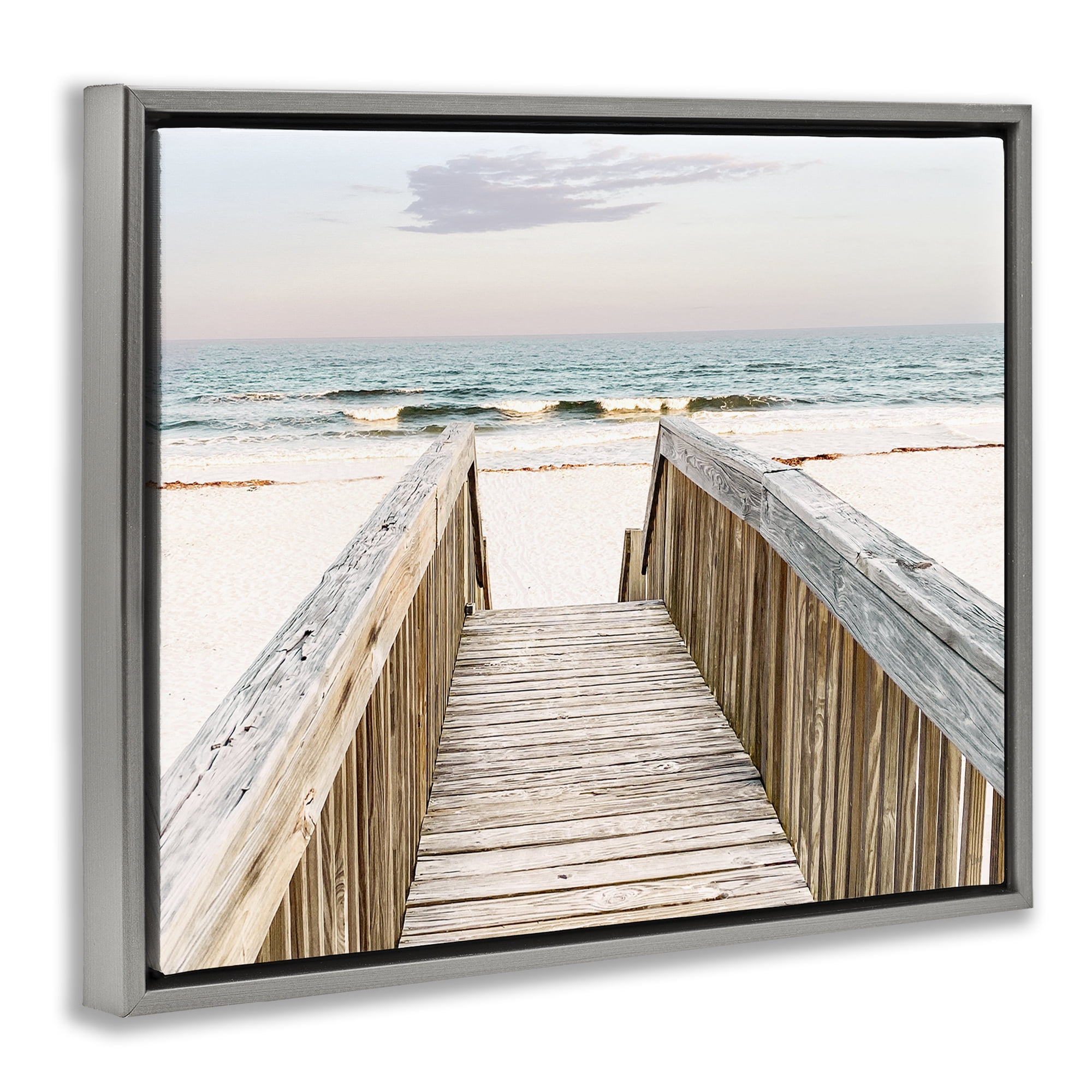 Stupell Industries Steps to Beach Shore Nautical & Beach Photography Gray Floater Framed Canvas Art Print Wall Art, 31 x 25