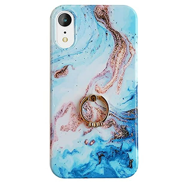 Qokey Compatible With Iphone Xr Case Marble Case Cute Fashion For Men Women Girls With 360 Degree Rotating Ring Kickstand Soft Tpu Shockproof Phone Cover Designed For Iphone Xr 6 1 Inch Gree