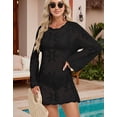 thumbnail image 4 of Women Swimsuit Cover up Flower Print Bikini Long Sleeve Beach Crochet Tops Hollow Out Coverup Alsol Lamesa, 4 of 6