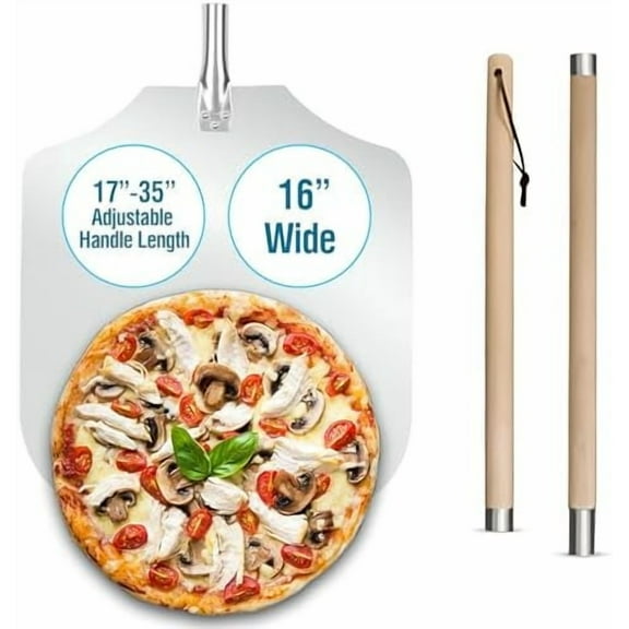 Pizza Peel 16 inch,16" Wx 18" L, Extra Large Metal Pizza Peel 16 inch, Aluminum pizza peel with Detachable Wooden Handle, 2 Handle Sizes (17 inch & 35 inch)