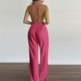 thumbnail image 6 of Wyobmus Women's Sleeveless Backless Halter Neck Jumpsuit High Waist Side Slit Wide Leg Rompers Loose Fit Deep V Neck Elegant Night Party Jumpsuits Hot Pink, 6 of 6