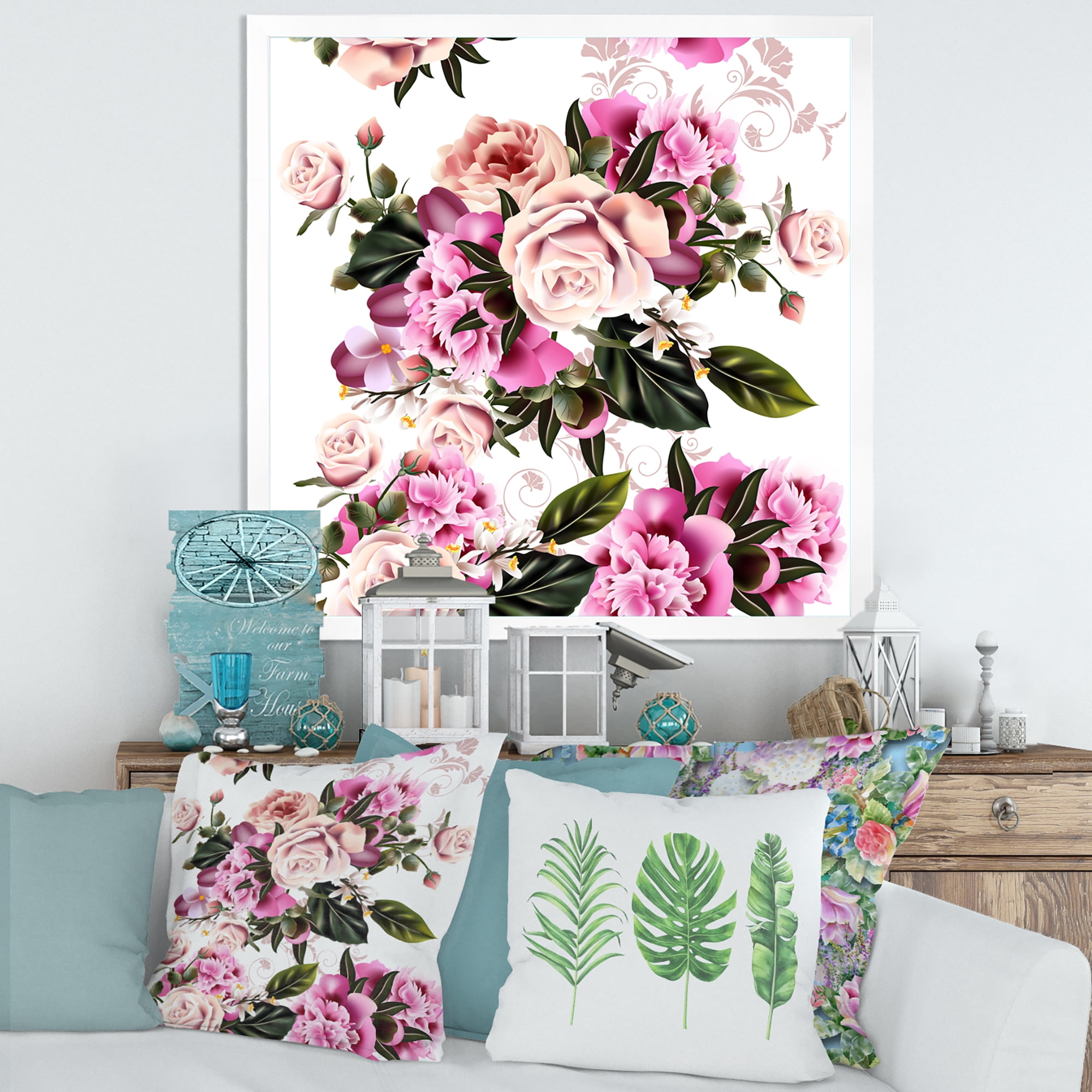 Designart 'Peony Vintage Flowers' Traditional Framed Art Print