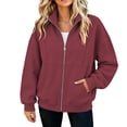 thumbnail image 2 of Women's Loose Fit Zip Up Sweatshirt Jacket With Pockets Solid Color Casual Soft Lightweight Versatile Daily Wear Weekend Outfits | CSEONE,Wine XL, 2 of 7